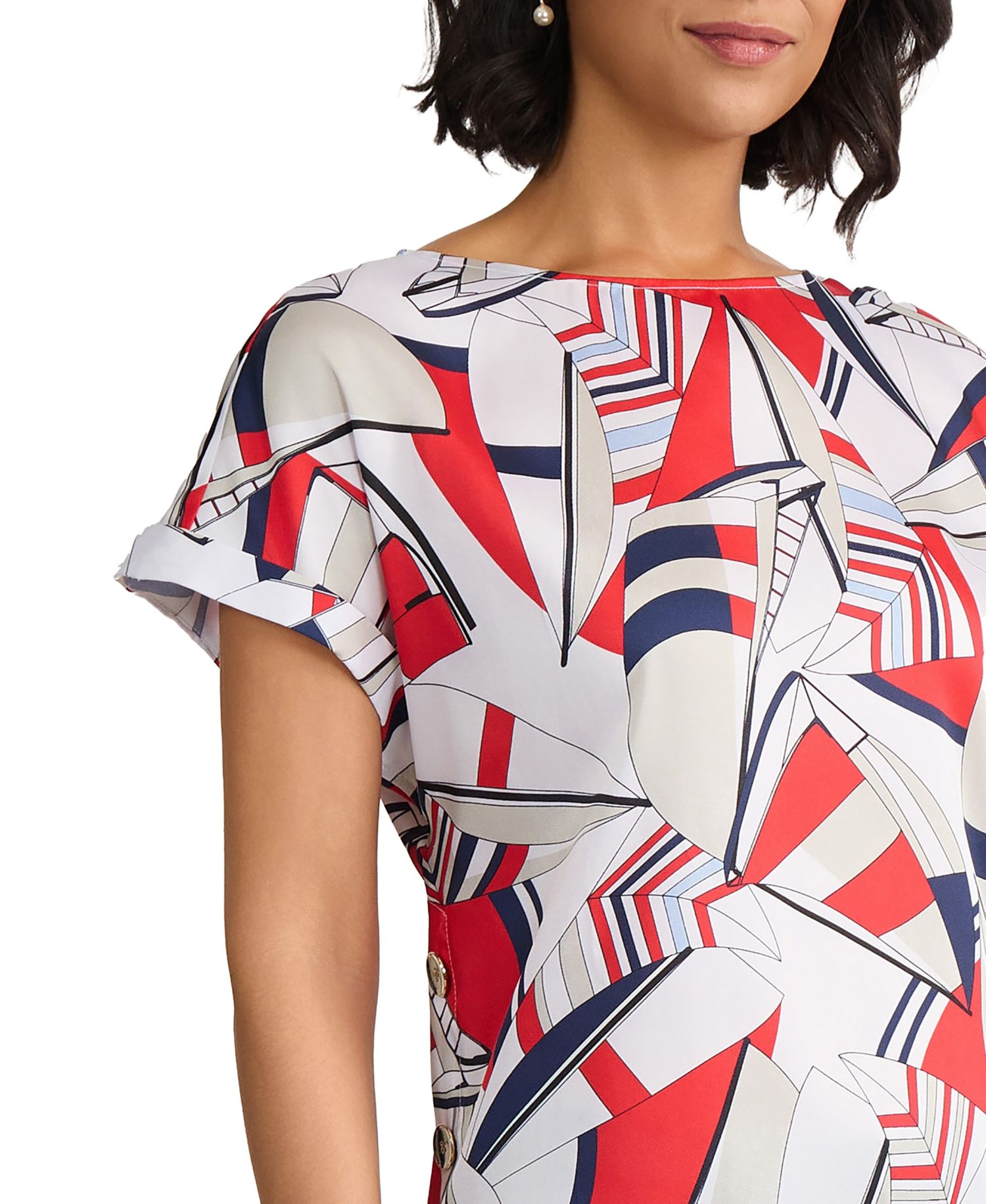Petite Short-Sleeve Boat Neck Blouse