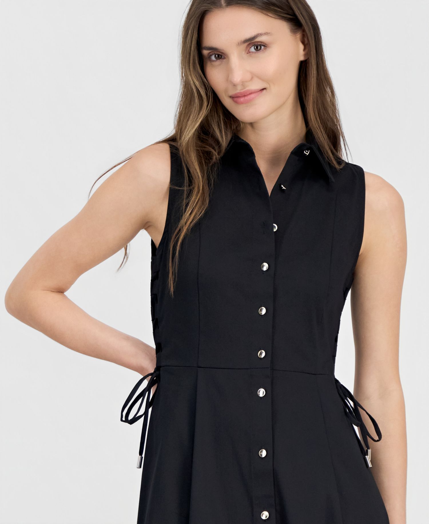 Women's Button-Front Side-Tie-Sleeveless Dress
