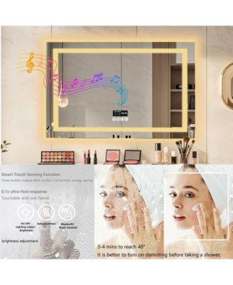 LED Bathroom Mirror Wall-Mounted with Bluetooth Speaker, Vanity Mirror Anti Fog with Memory Function