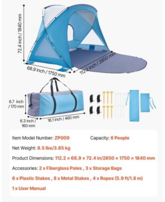 6-Person Beach Tent Sun Shelter with UPF 50+ Protection and Sand Pockets