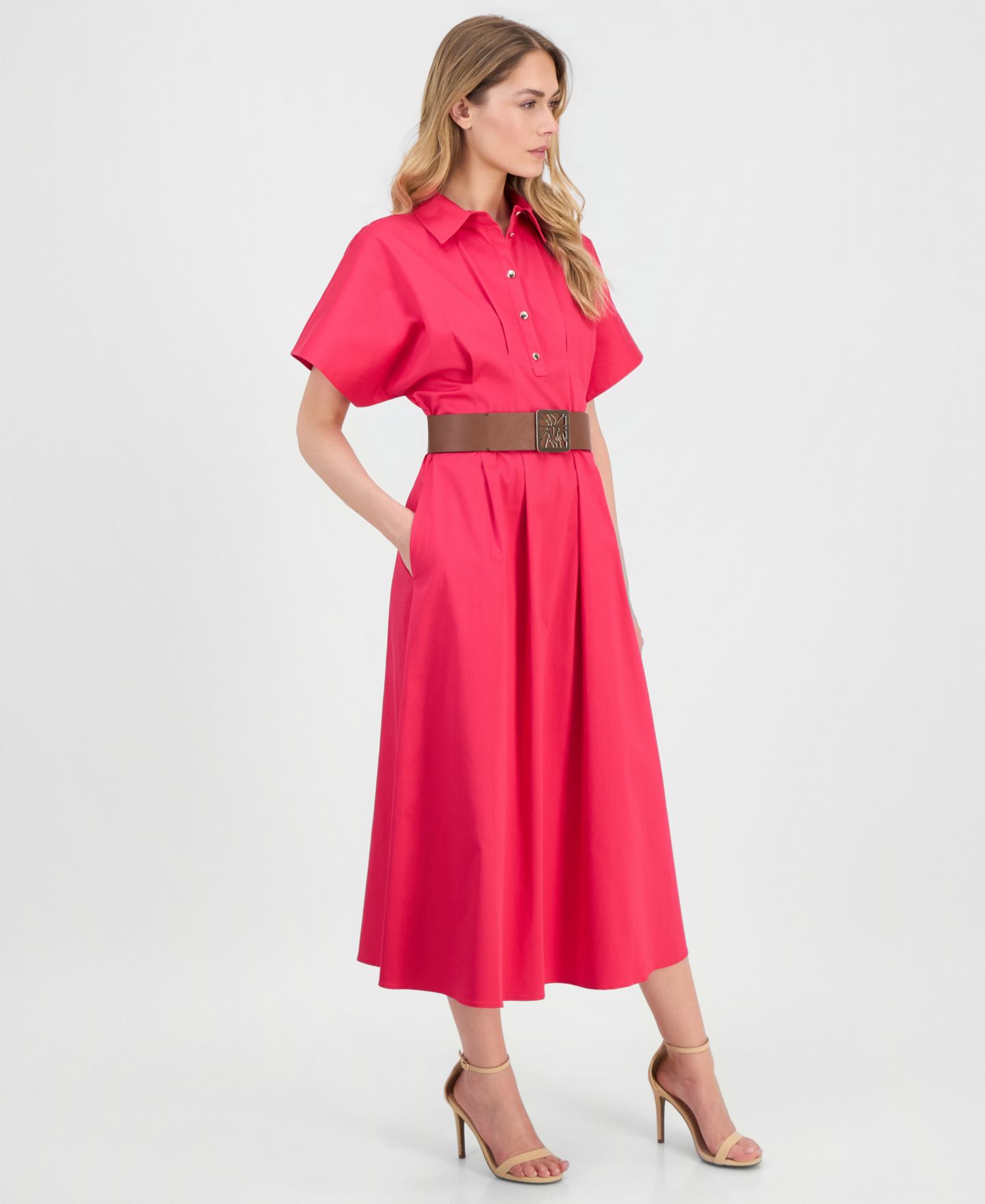 Женское платье Anne Klein Sateen Belted Shirt-Dress, цвет: Grenadine — фото 3