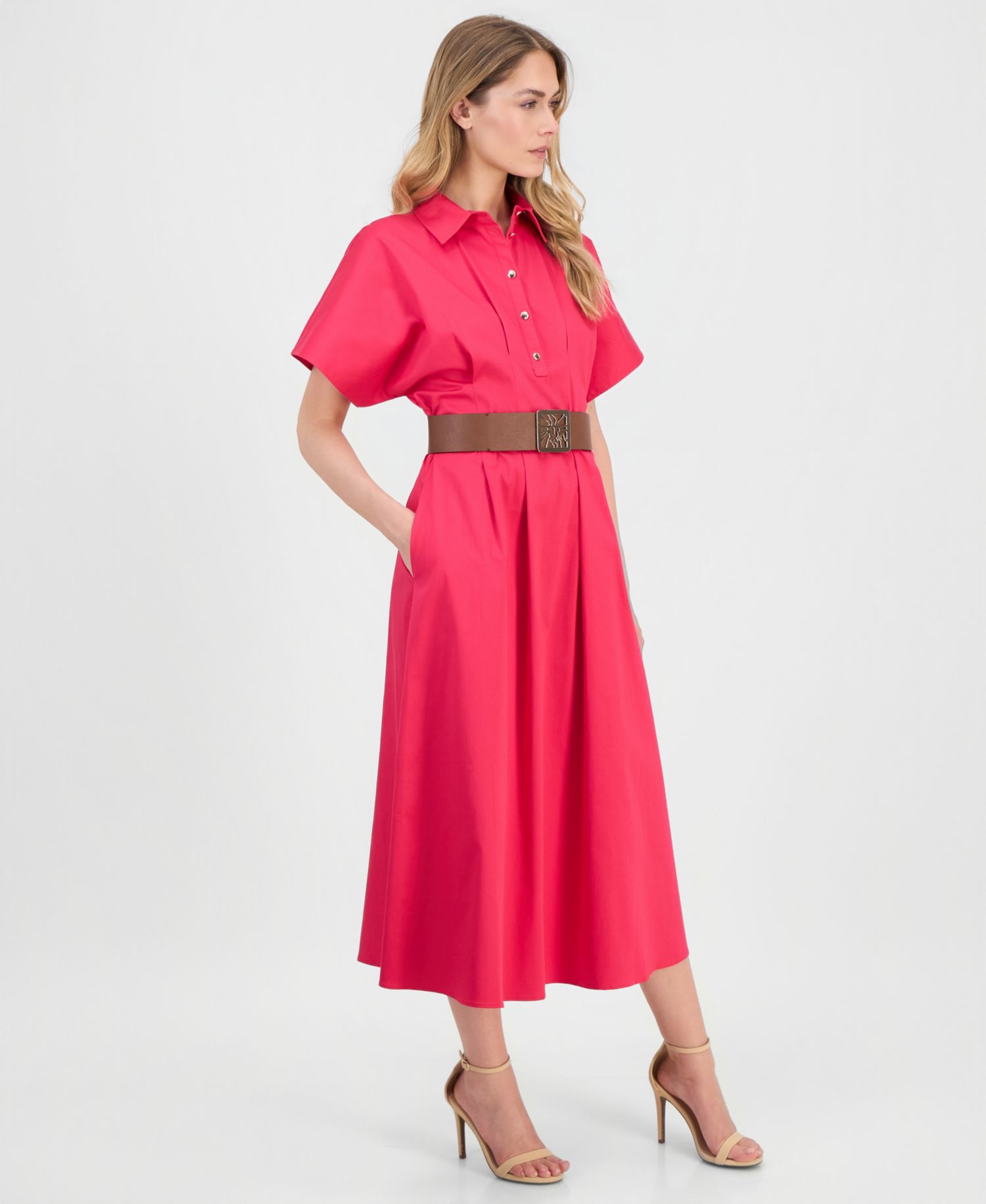Women's Sateen Belted Shirt-Dress