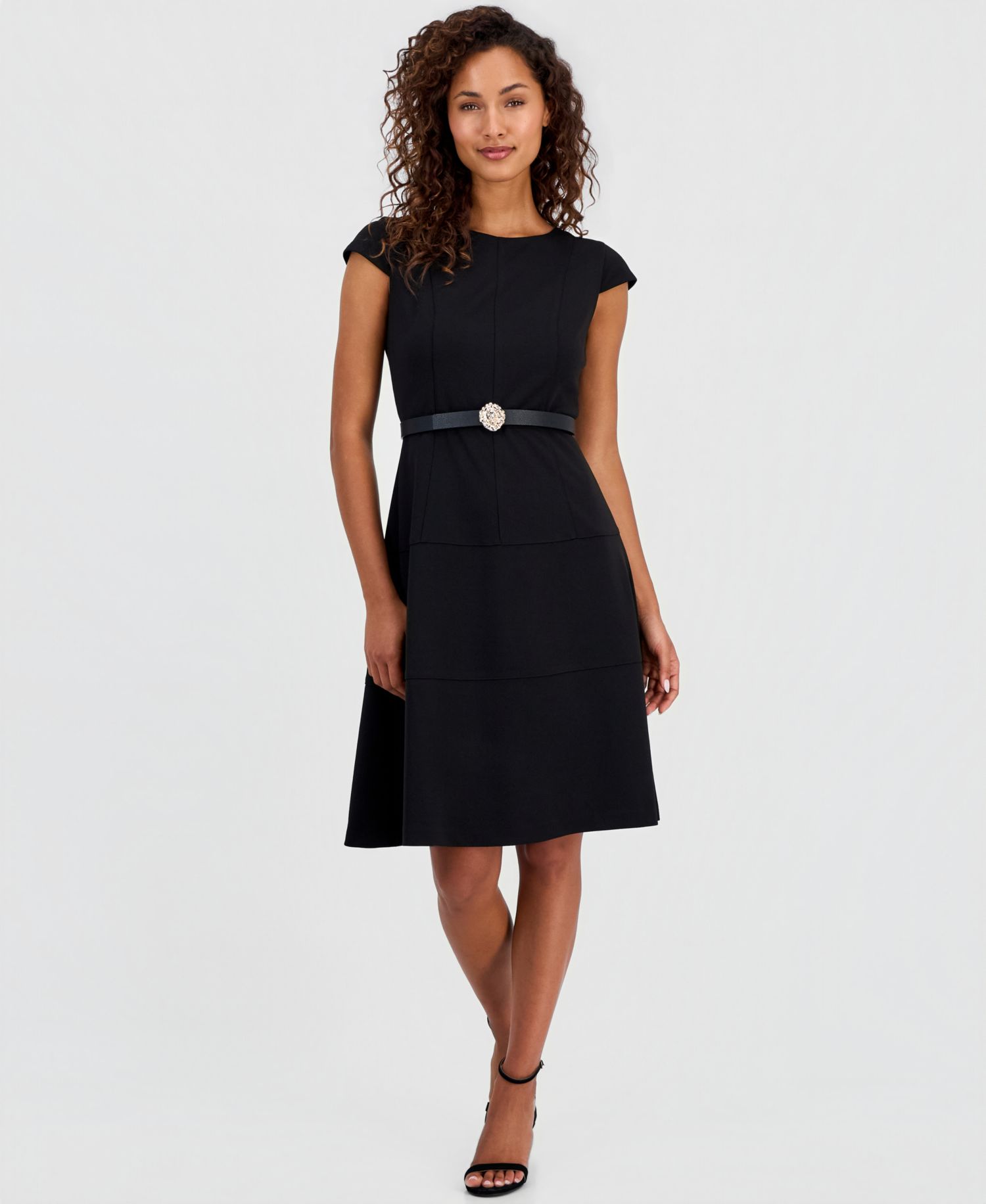 Petite Cap-Sleeve Seamed Scuba Crepe Sheath Dress