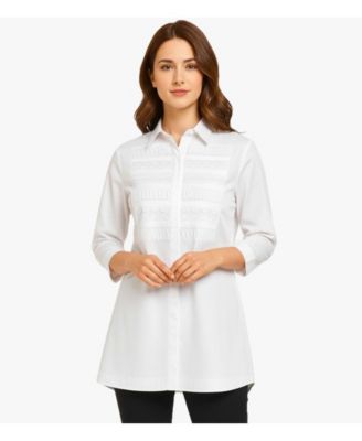 Women's Cotton Poplin Button-Front Unique Handmade Bib Pitch Perfect Tunic