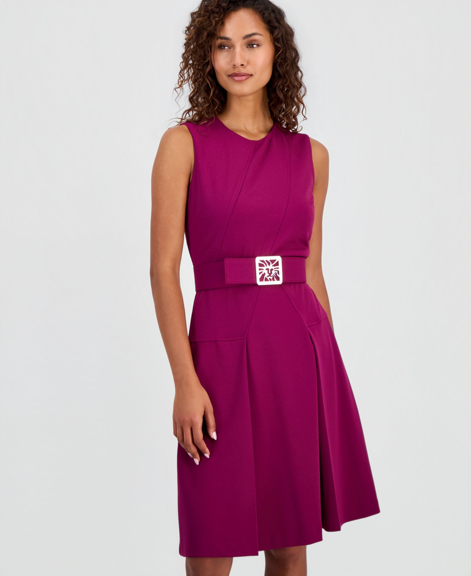 Women's Belted Sleeveless Fit & Flare Dress