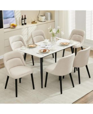 Linen Dining Chairs Set of 6, Upholstered Chairs with Wood Legs