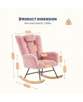 Teddy Fleece Rocking Chair with Headrest, Upholstered Nursery Glider