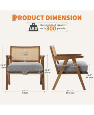 Mid-Century Farmhouse Accent Chair Set of 2 with Rattan Back.