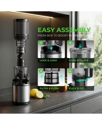 3 in 1 Cold Press Juicer with 5.12 in Wide Feed Chute 2L Capacity Quiet Motor and Easy Clean Design
