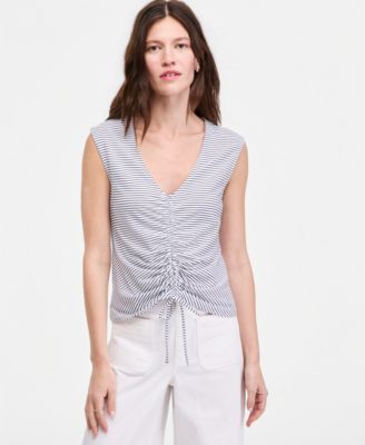 Women's Ruched V-Neck Tie-Hem Tank