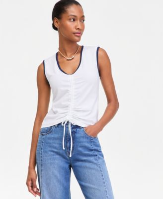 Women's Ruched V-Neck Tie-Hem Tank