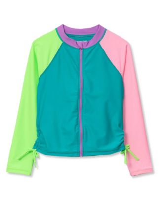 Women's Girls Chlorine Resistant Long Sleeve Zip Front Rash Guard