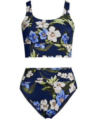 Women's Tugless Midkini Top and High Waisted Bottom Swimsuit Set