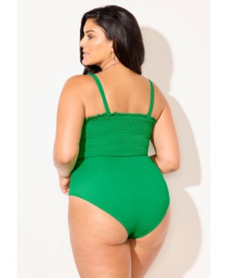 Women's Smocked Ring Strap One Piece Swimsuit