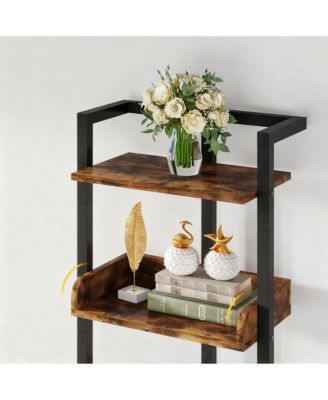 5 Tier Narrow Wood Bookcase Metal Edge Industrial Corner Storage Shelf
