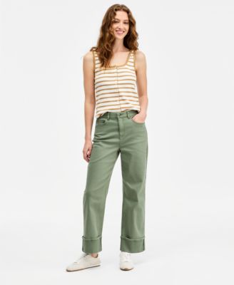 Women's High-Rise Cuffed Wide-Leg Ankle Pants