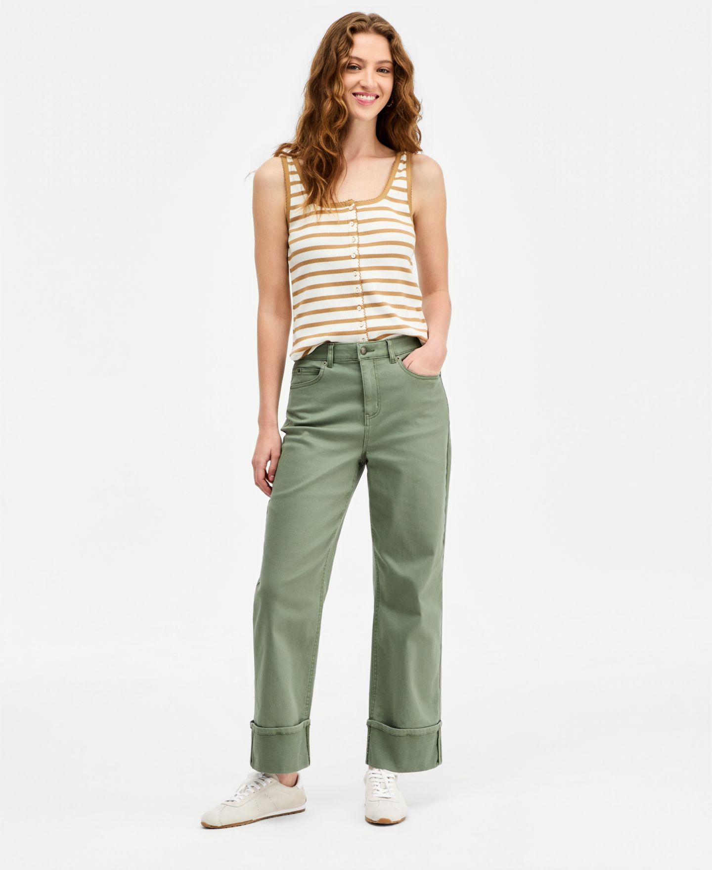 Женские брюки On 34th High-Rise Cuffed Wide-Leg Ankle, цвет: Холодный оливковый — фото 1