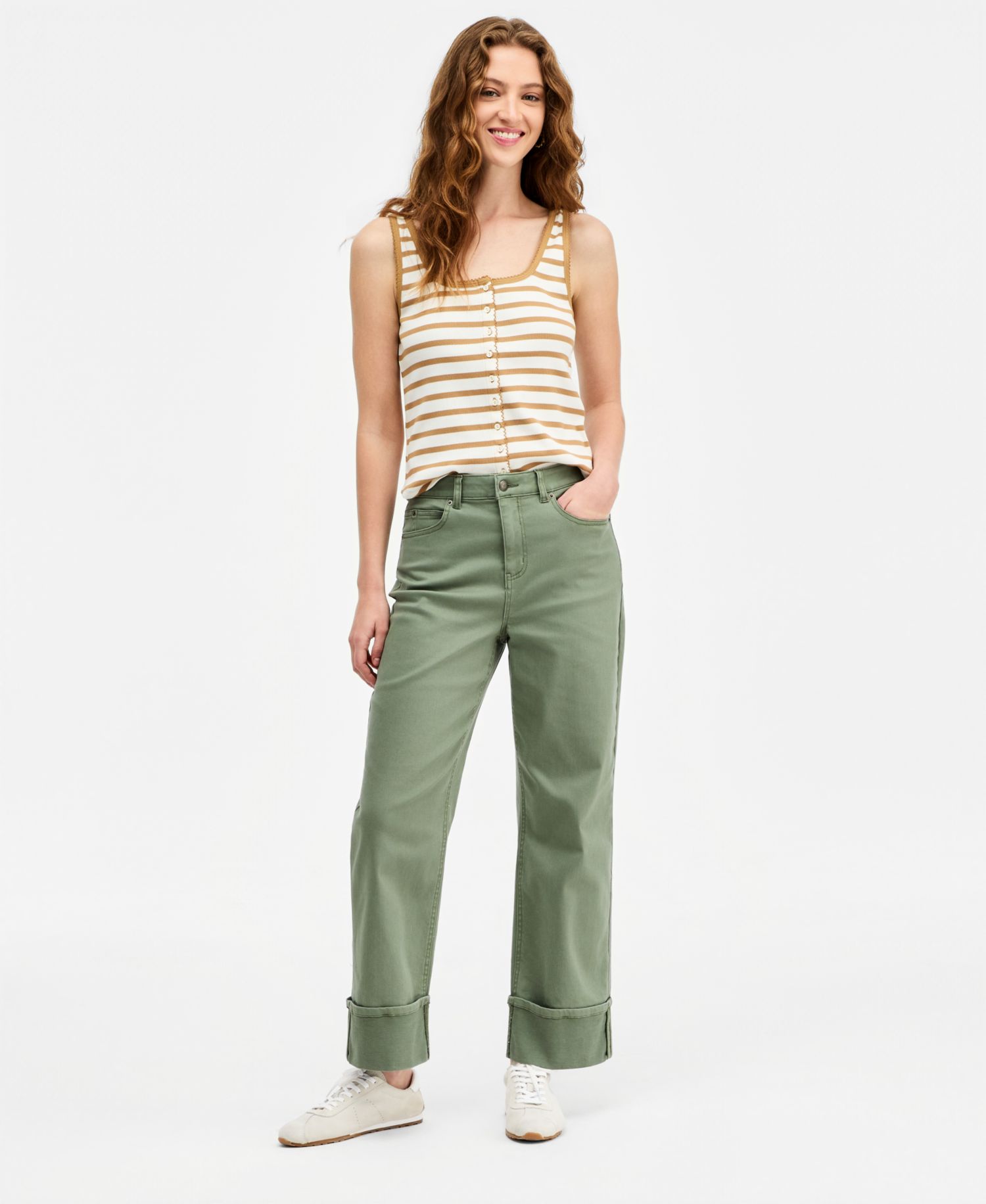 Women's High-Rise Cuffed Wide-Leg Ankle Pants