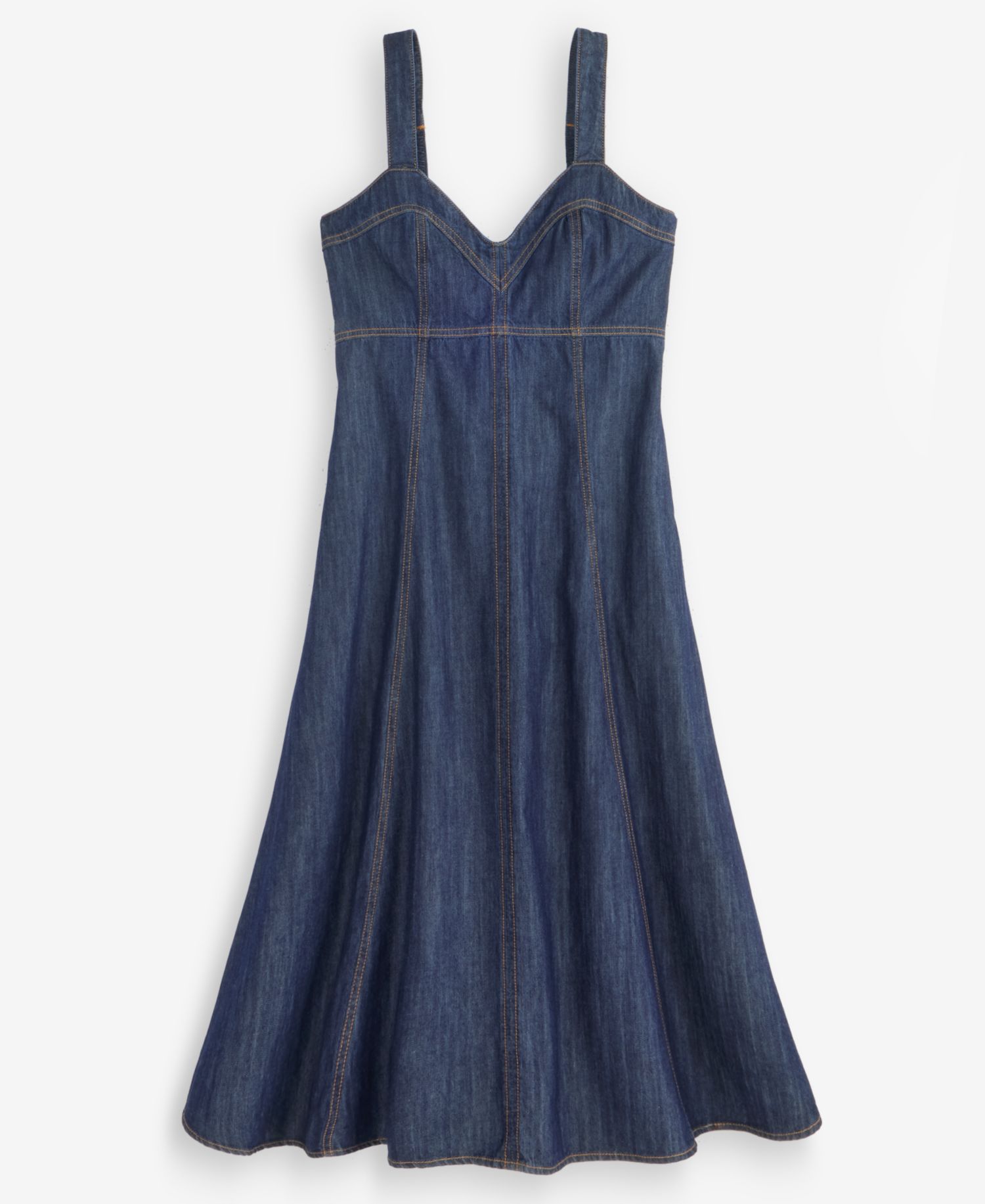 Women's Denim Sweetheart-Neck Midi Dress