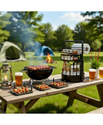 Rotating Spice shelf Paper Towel Holder 2 Tier Lazy Susan Kitchen Countertop