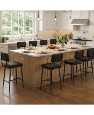Bar Stools Set of 4, Counter Height Chairs with Back & Footrest, Thick Cushion & Metal Legs
