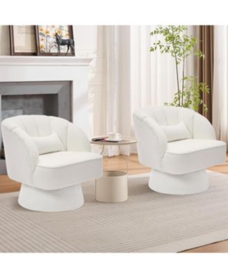Modern 360° Swivel Barrel Accent Chair, Teddy Fabric