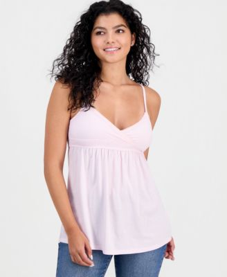 Juniors' Surplice-Neck Babydoll Top