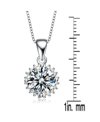 Sterling Silver White Gold Plated CZ Halo Pendant Necklace