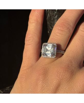 Suzy Levian Sterling Silver White Assher Cubic Zirconia Center Stone Ring