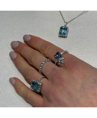 Suzy Levian Sterling Silver Aqua & White Cubic Zirconia Ring