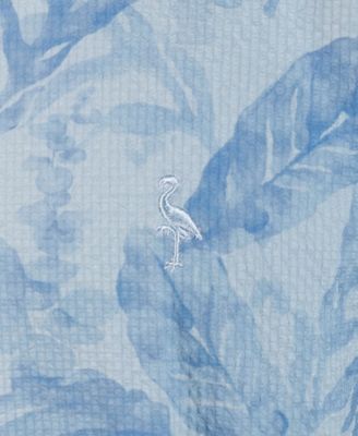 Men's Tropical Leaves Printed Seersucker Short Sleeve Shirt