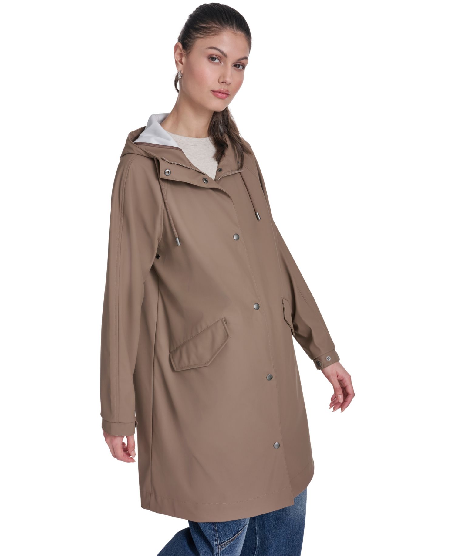 Plus Size Raglan-Sleeve Hooded Rain Jacket