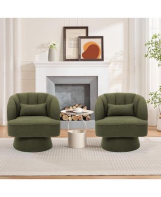 Modern Swivel Barrel Accent Chair,360 Teddy Fabric Upholstered Armchair with Striped Backrest and Plush Padding,Comfy Round Lounge Chair