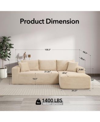 108" Sectional Couches for Living Room, L-Shaped Plush Corduroy Fabric Upholstered Modular Sectional Couches