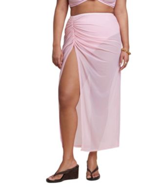 Plus Size Mesh Maxi Asym Skirt Coverup