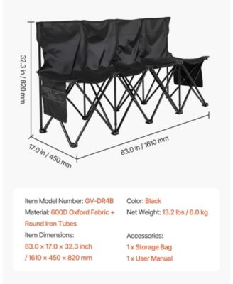 4-Seat Portable Folding Sports Bench with Backrest and Carry Bag