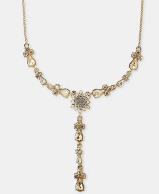 Crystal Flower Lariat Necklace, 16" + 3" extender