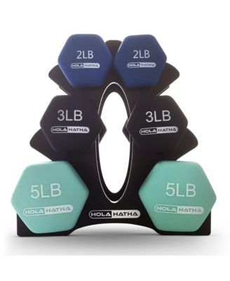 2, 3, and 5 Pound Neoprene Dumbbell Free Hand Weight Set w/ Rack, Pastel