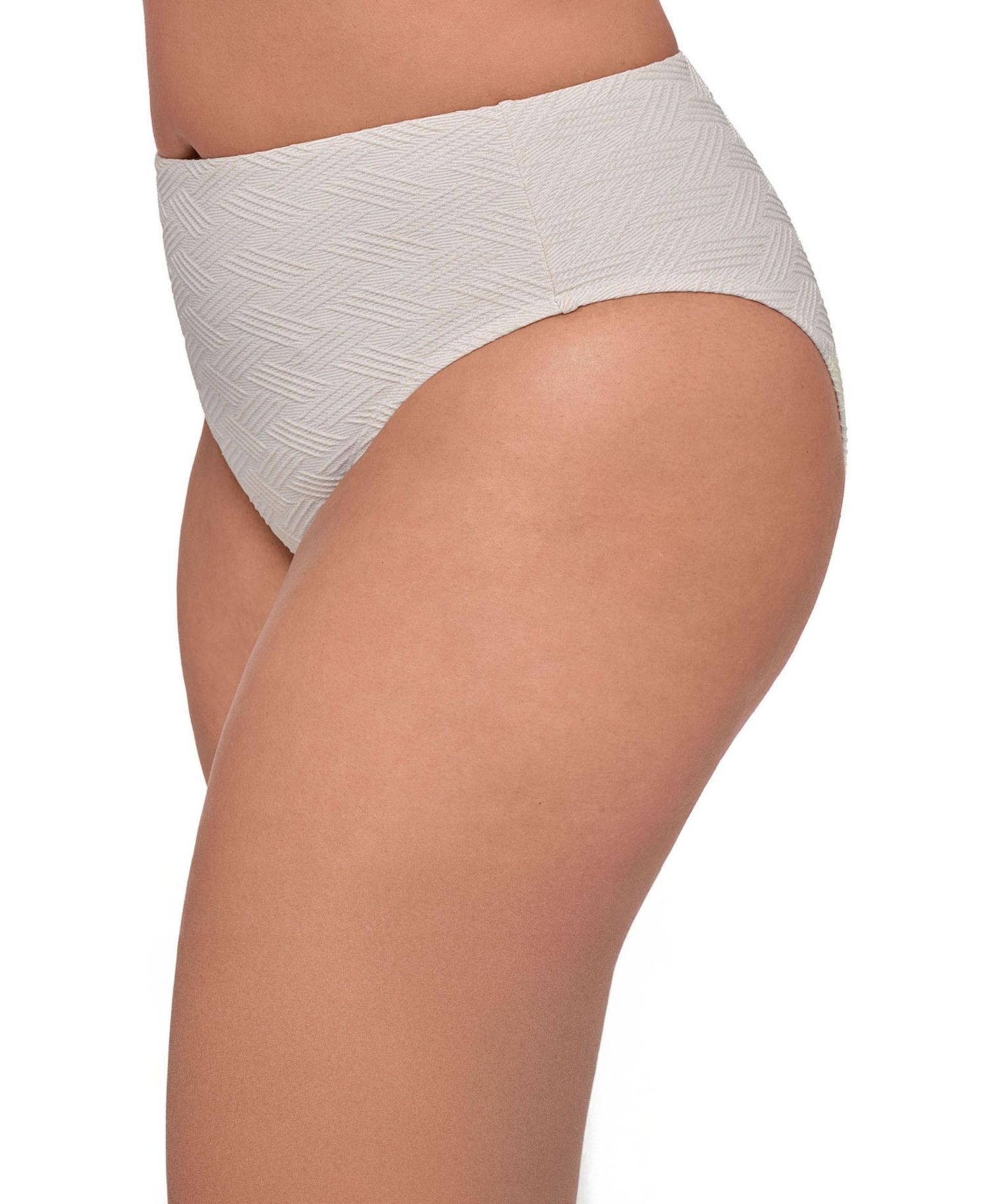 Women's Smoothing and Sculpting Basket Weave High Leg High Rise Bikini Swimsuit Bottoms