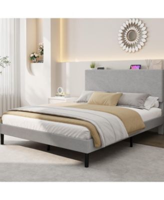 Queen Size Corduroy MDF Bedhead Storage Bed Upholstered Frame, Spacious Storage, Comfortable Mattress, No Box Spring Needed
