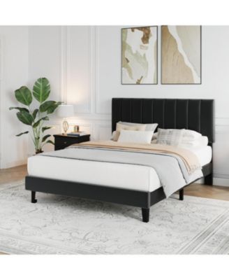 Full Size Velvet Iron MDF Vertical Pattern Soft Bag Basic Bed, Upholstered Bed Frame, Stylish Design, Comfortable Mattress, No Box Spring