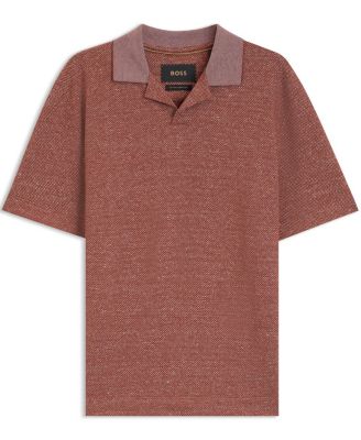 BOSS By Men's Cotton-Linen-Silk Blend Johnny-Collar Polo Shirt