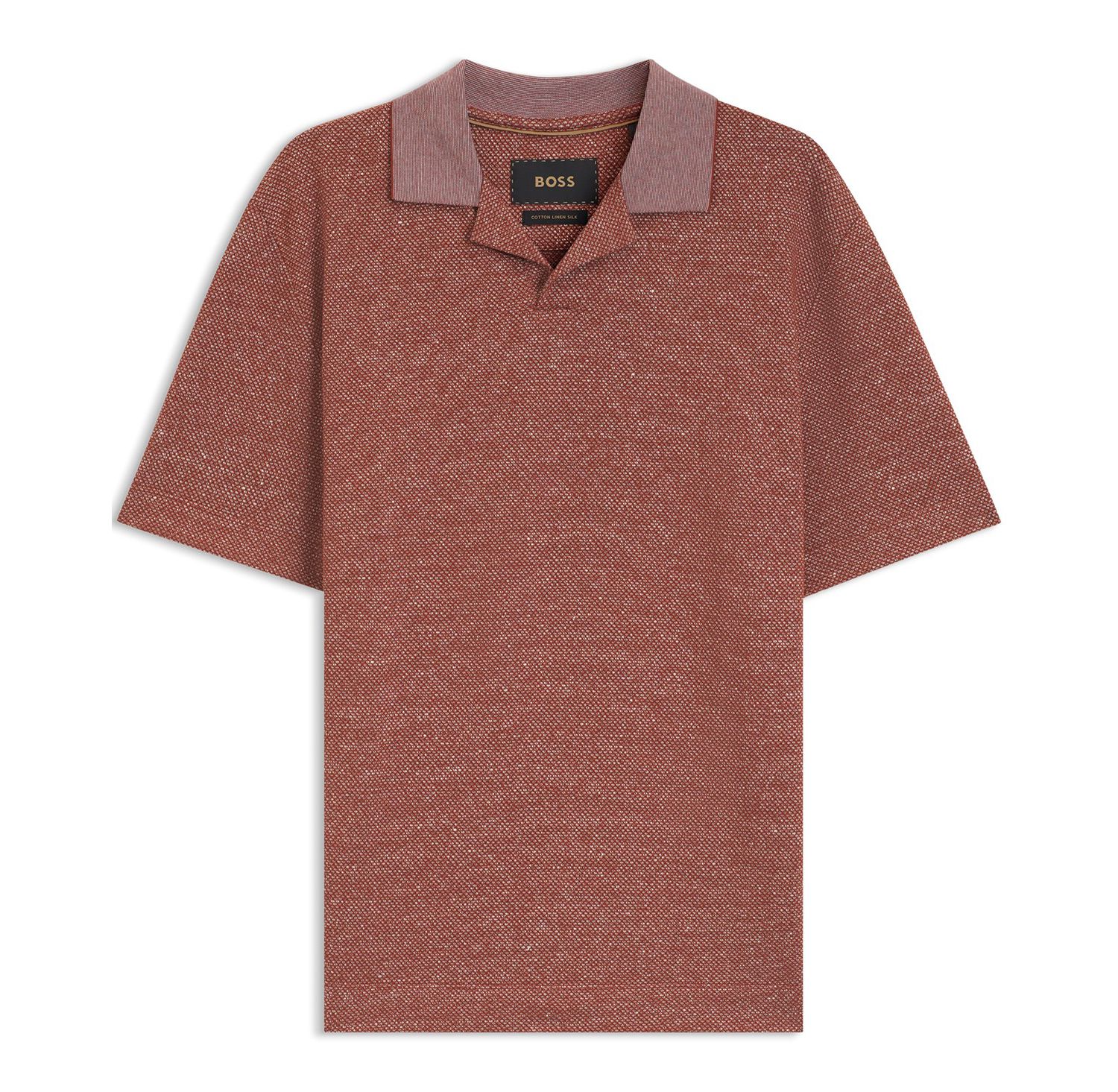 Men's Cotton-Linen-Silk Blend Johnny-Collar Polo Shirt