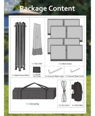 13x13 Pop-Up Canopy Tent, Easy Setup, Adjustable Height, Mosquito Netting, Sand Bags, Backyard & Patio