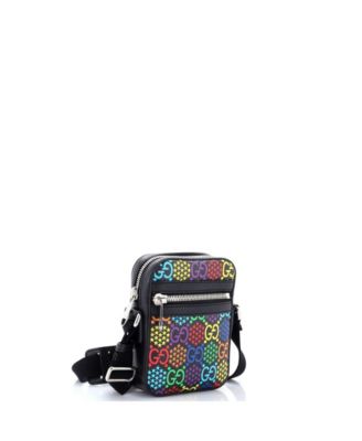 Mini Front Zip Messenger Bag Psychedelic Print GG Coated Canvas