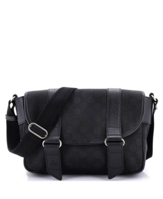 Medium Double Belt Flap Messenger GG Canvas with Perforated Leather