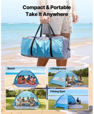 6-Person Beach Tent Sun Shelter with UPF 50+ Protection and Sand Pockets