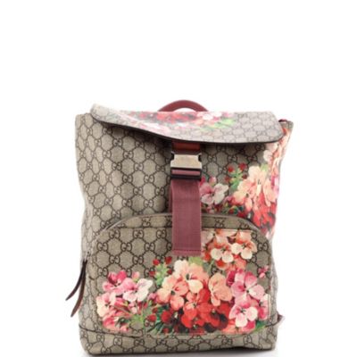 Medium Buckle Backpack Blooms Print GG Coated Canvas