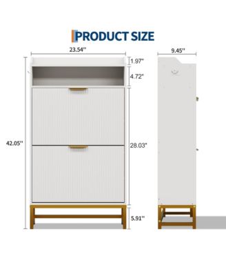 Fluted Shoe Cabinet Storage for Entryway, Wood Shoe Rack with 2 Flip Drawers and Open Shelf, Modern Entryway Organizer