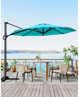 10 ft Cantilever Patio Umbrella with Base, 360 Rotation, Offset Market Sunshade, Outdoor Deck & Garden